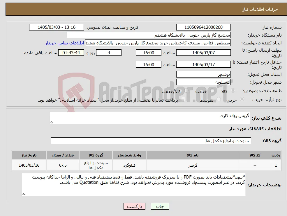 نیاز کالا-گریس روان کاری