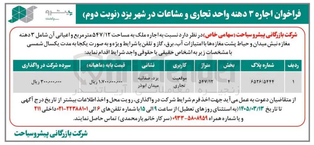 اجاره ۳ دهنه واحد تجاری و مشاعات