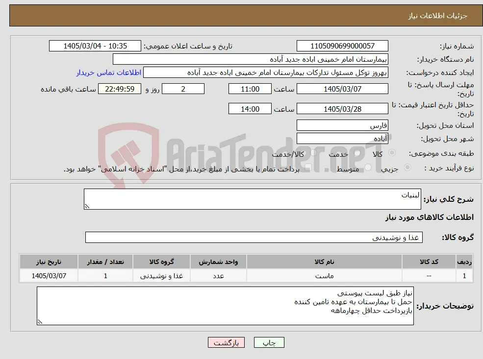 نیاز کالا-لبنیات