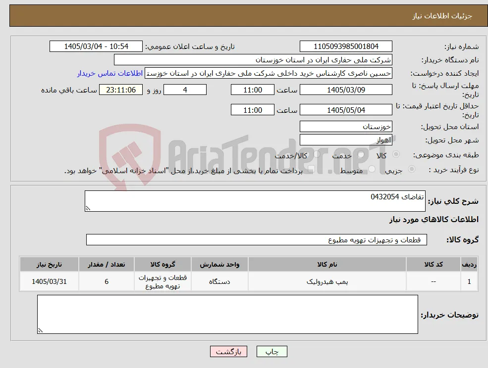 نیاز کالا-تقاضای 0432054