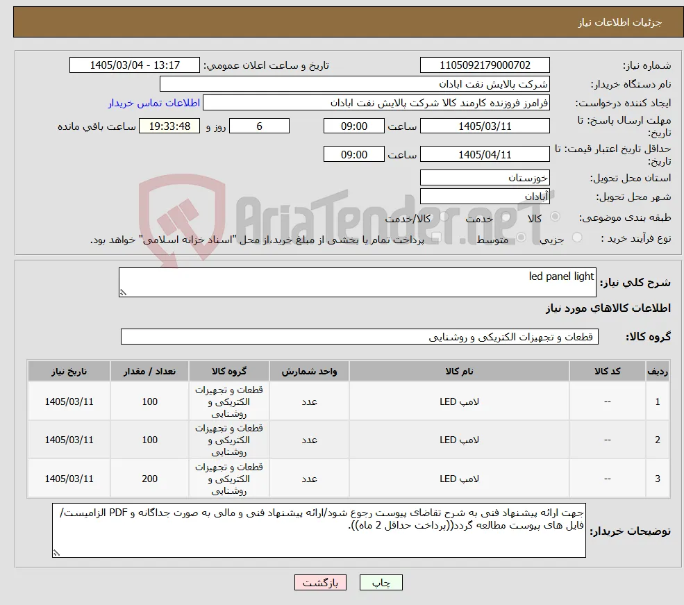 نیاز کالا-led panel light