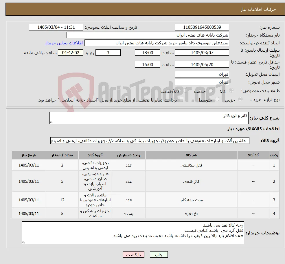 نیاز کالا-کاتر و تیغ کاتر 
