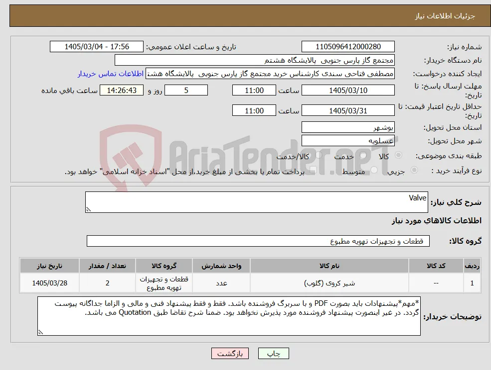 نیاز کالا-Valve