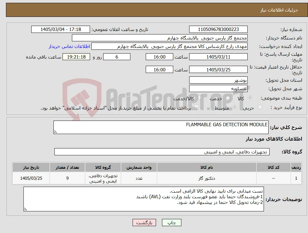 نیاز کالا-FLAMMABLE GAS DETECTION MODULE