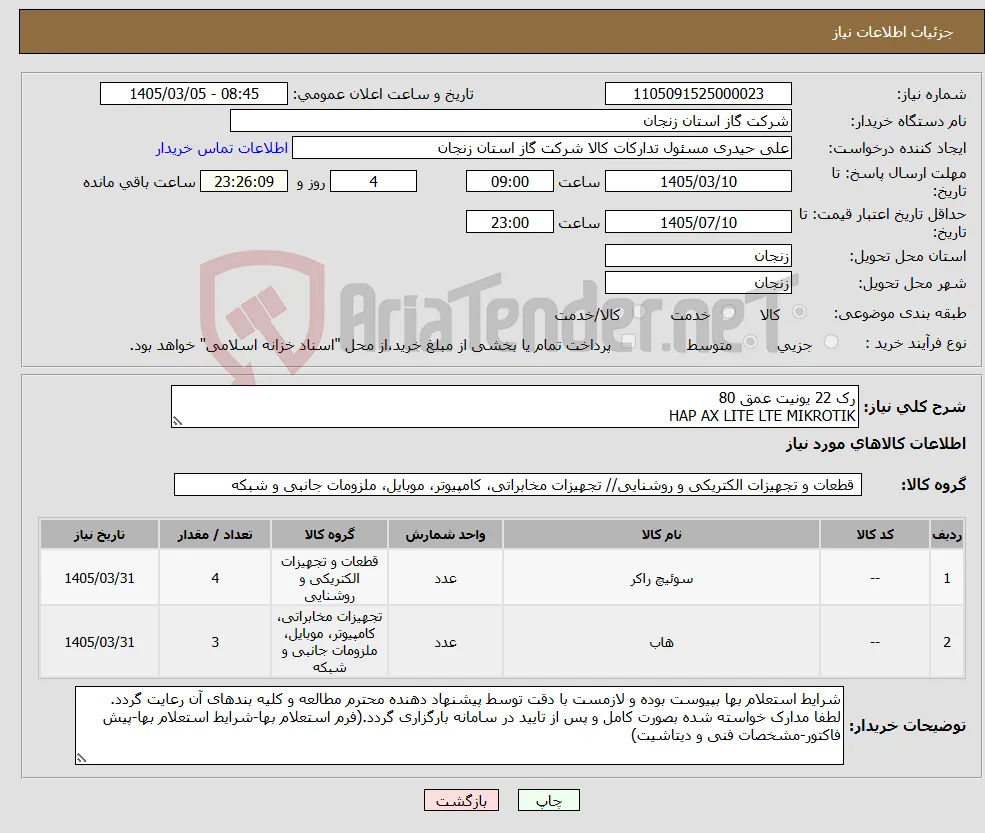 نیاز کالا-رک 22 یونیت عمق 80 HAP AX LITE LTE MIKROTIK