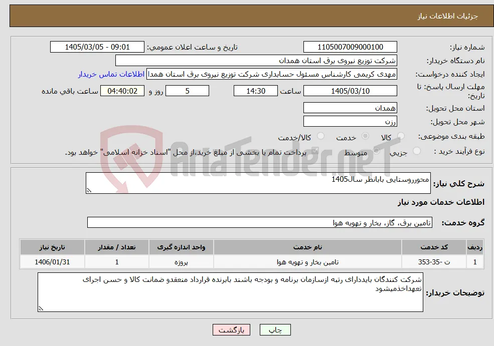 نیاز خدمات-محورروستایی بابانظر سال1405