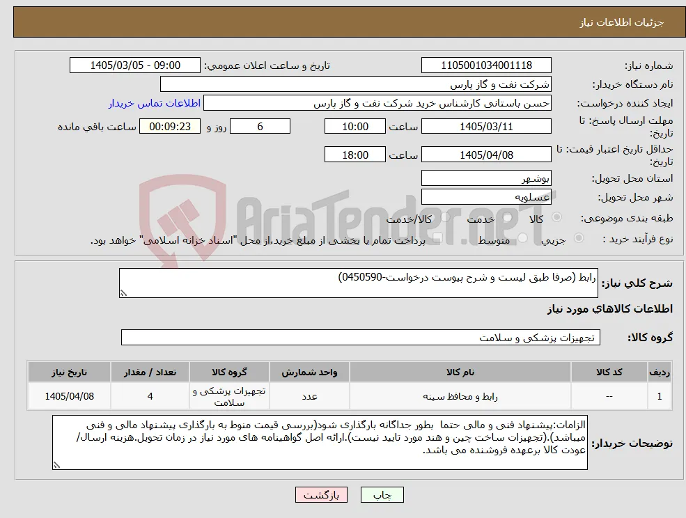 نیاز کالا-رابط (صرفا طبق لیست و شرح پیوست درخواست-0450590)