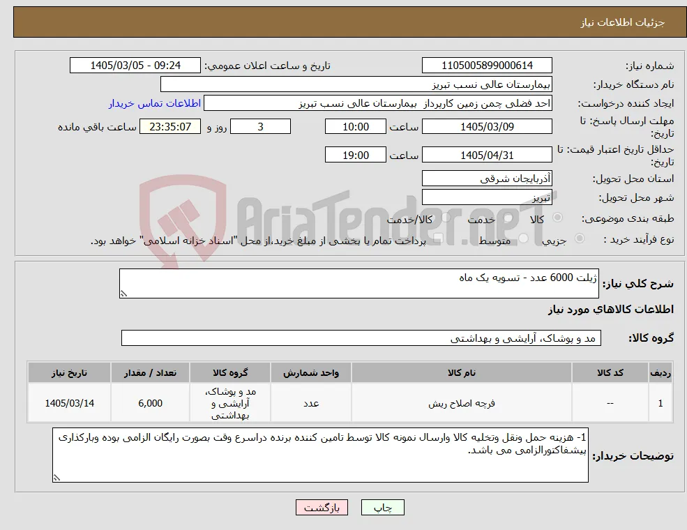 نیاز کالا-ژیلت 6000 عدد - تسویه یک ماه 