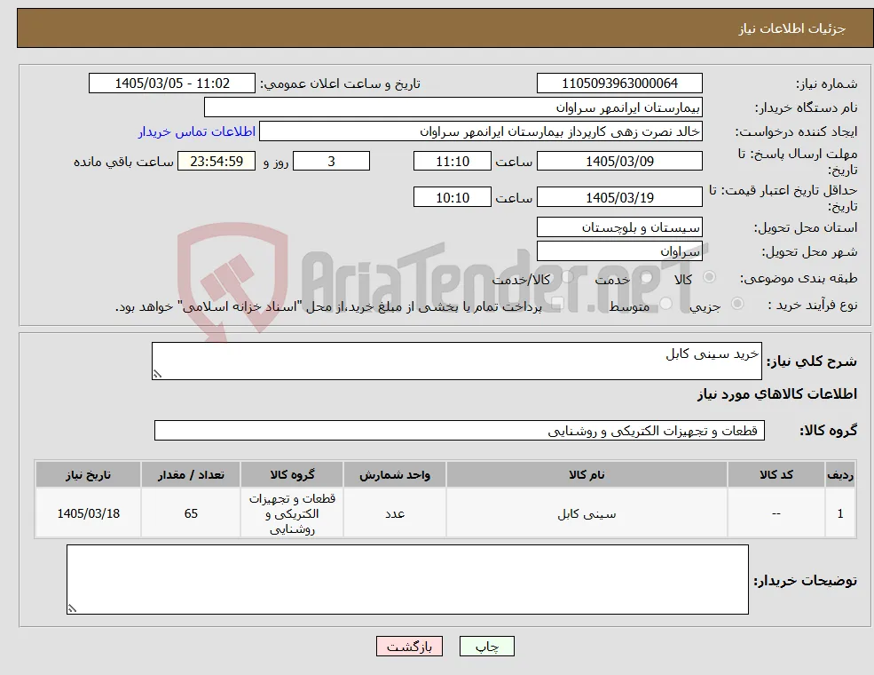 نیاز کالا-خرید سینی کابل