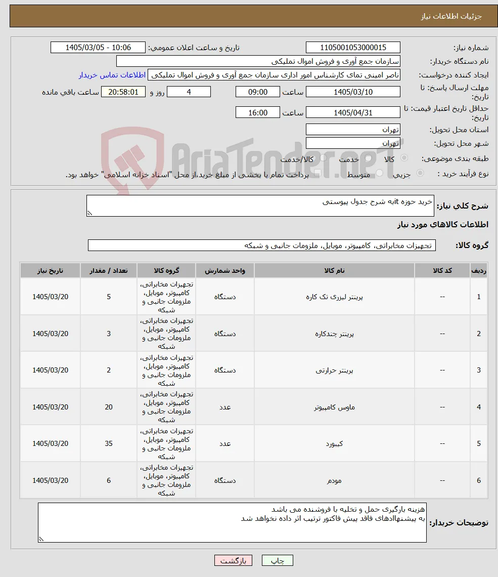نیاز کالا-خرید حوزه itبه شرح جدول پیوستی