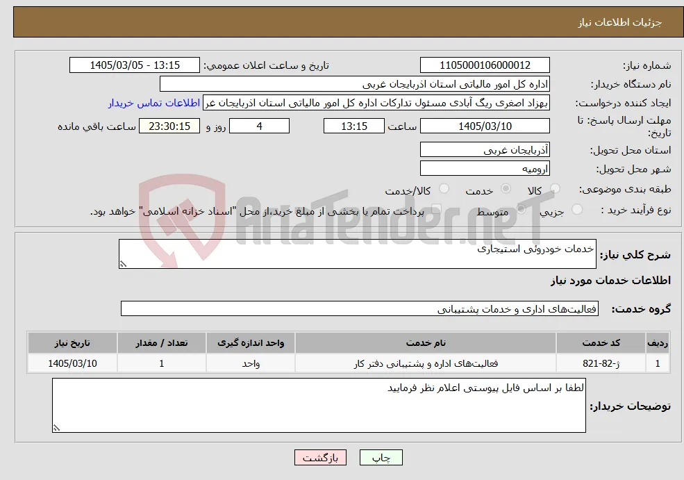 نیاز خدمات-خدمات خودروئی استیجاری