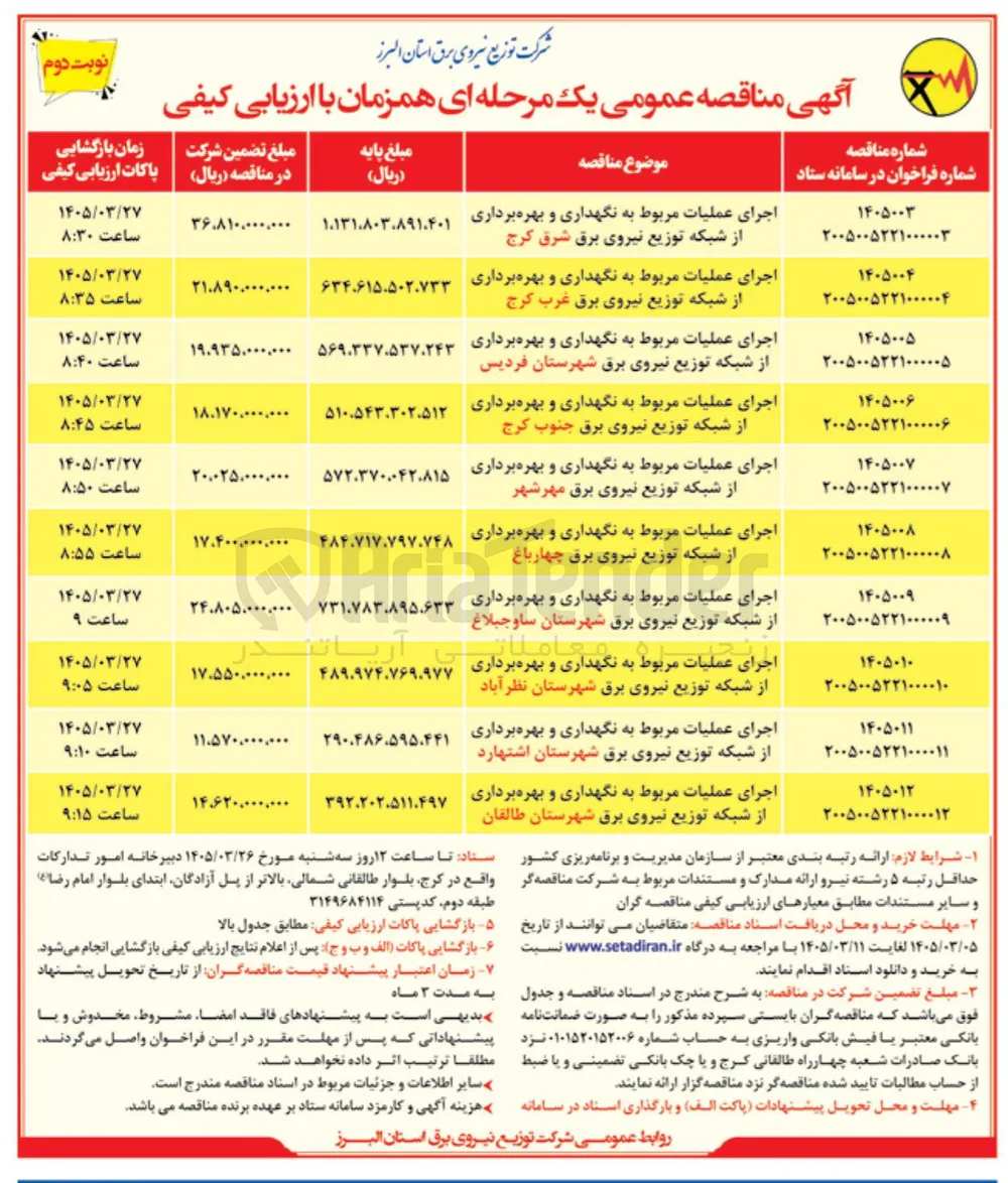 اجرای عملیات مربوط به نگهداری و بهره برداری از شبکه توزیع نیروی برق