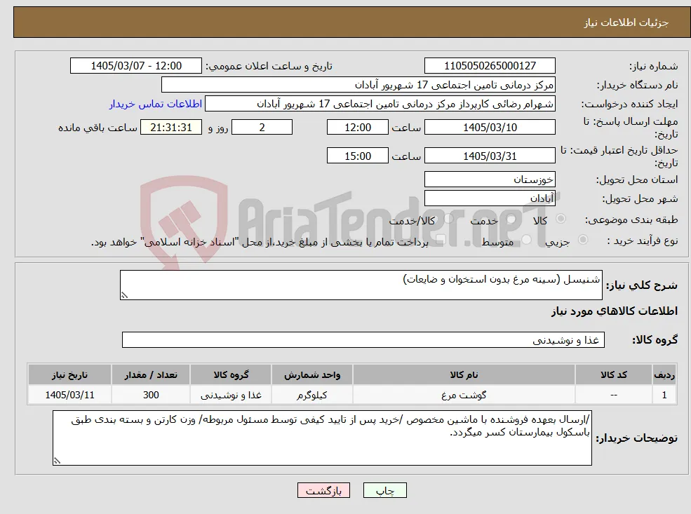 نیاز کالا-شنیسل (سینه مرغ بدون استخوان و ضایعات)