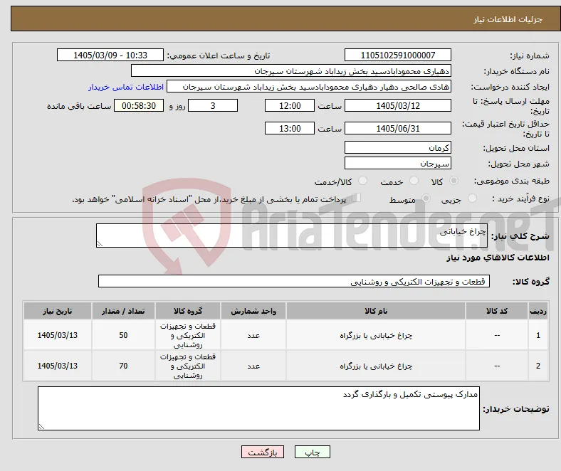 نیاز کالا-چراغ خیابانی
