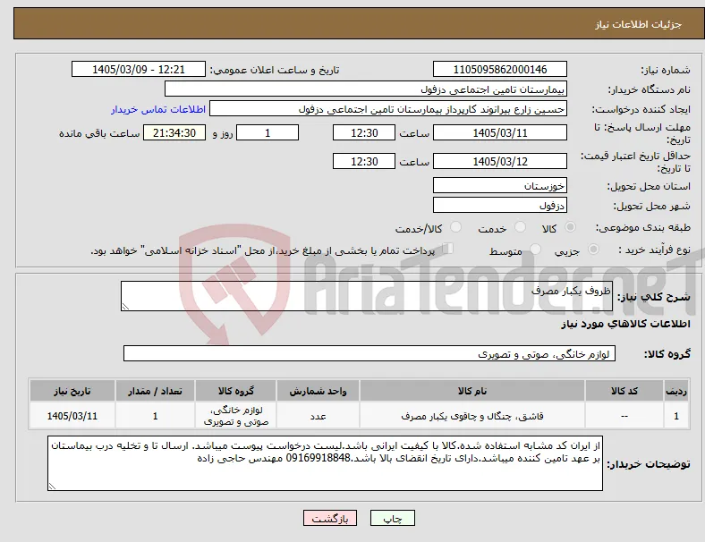 نیاز کالا-ظروف یکبار مصرف