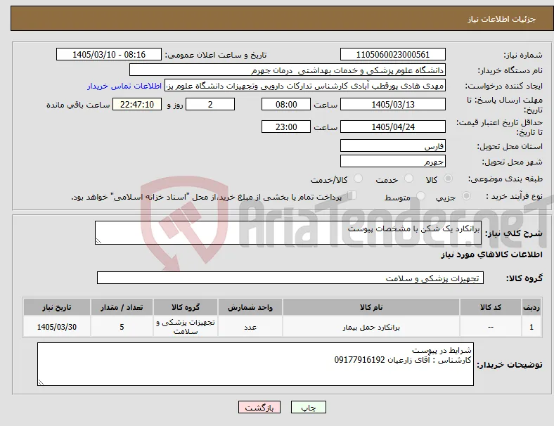 نیاز کالا-برانکارد یک شکن با مشخصات پیوست