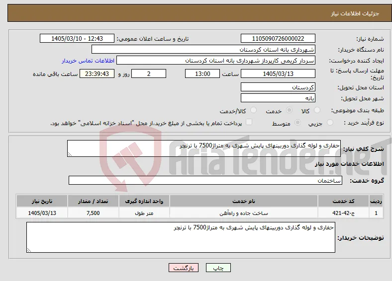 نیاز خدمات-حفاری و لوله گذاری دوربینهای پایش شهری به متراژ7500 با ترنچر