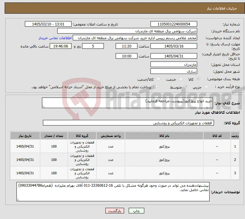 نیاز کالا-خرید انواع پروژکتور(بپیوست مراجعه فرمایید)