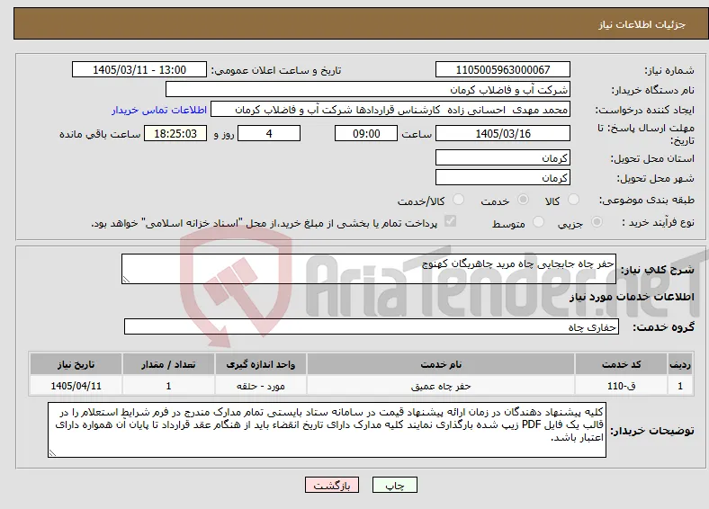 نیاز خدمات-حفر چاه جابجایی چاه مرید چاهریگان کهنوج