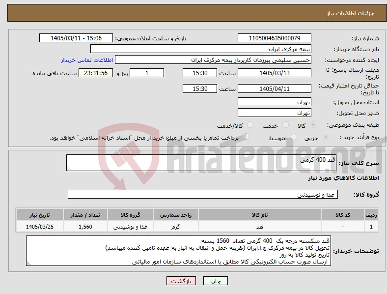 نیاز کالا-قند 400 گرمی