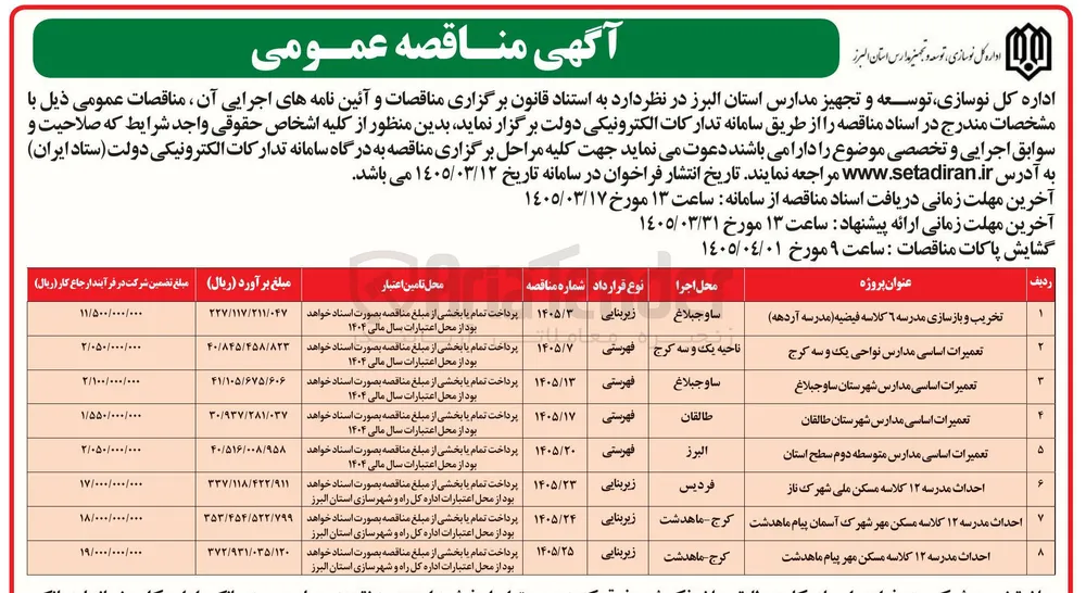 احداث مدرسه ۱۲ کلاسه مسکن مهر پیام ماهدشت 