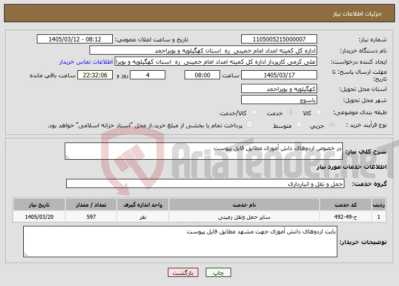 نیاز خدمات-در خصوص اردوهای داش آموزی مطابق فایل پیوست 
