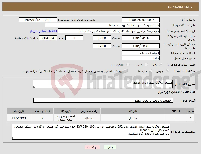 نیاز کالا-مشعل دوگانه سوز ایران رادیاتور
