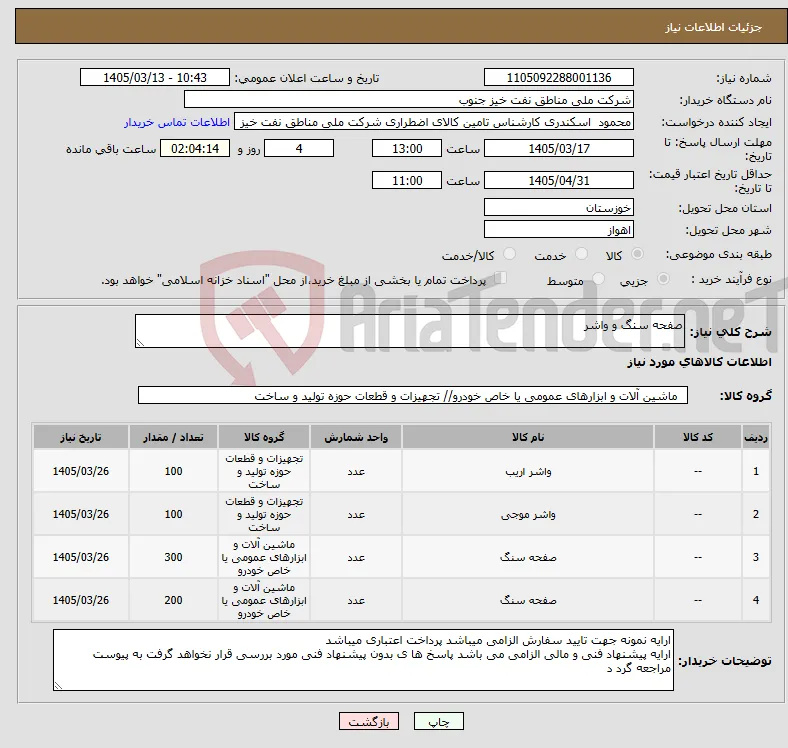 نیاز کالا-صفحه سنگ و واشر