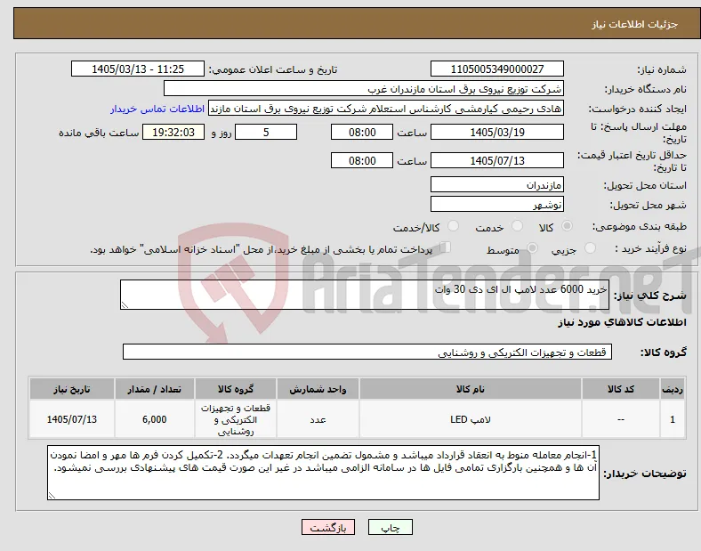 نیاز کالا-خرید 6000 عدد لامپ ال ای دی 30 وات 