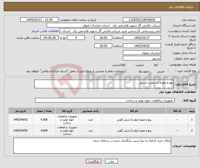 نیاز کالا-پیچ و مهره استنلس استیل