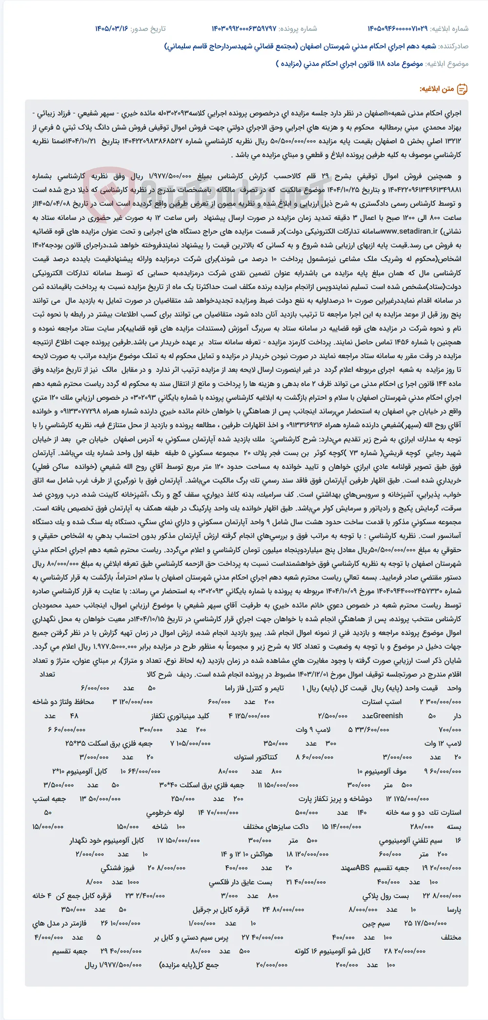 موضوع ماده 118 قانون اجرای احکام مدنی (مزایده )