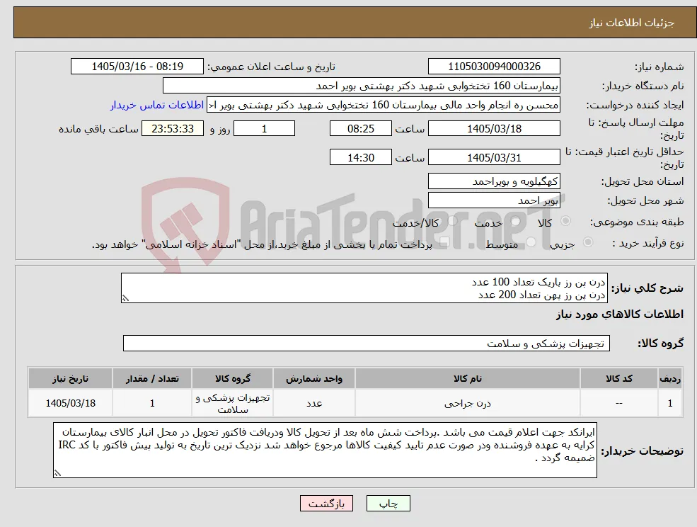 نیاز کالا-درن پن رز باریک تعداد 100 عدد درن پن رز پهن تعداد 200 عدد