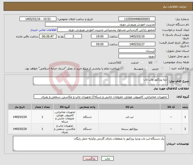 نیاز کالا-دیتا پرژکتور ولب تاب