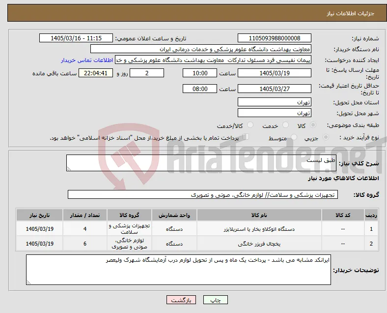 نیاز کالا-طبق لیست 