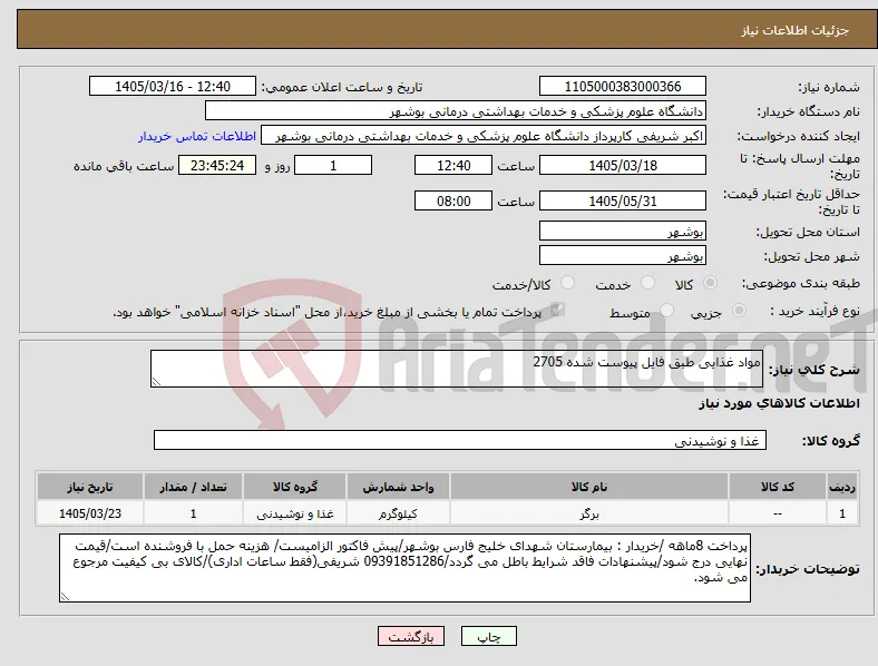 نیاز کالا-مواد غذایی طبق فایل پیوست شده 2705