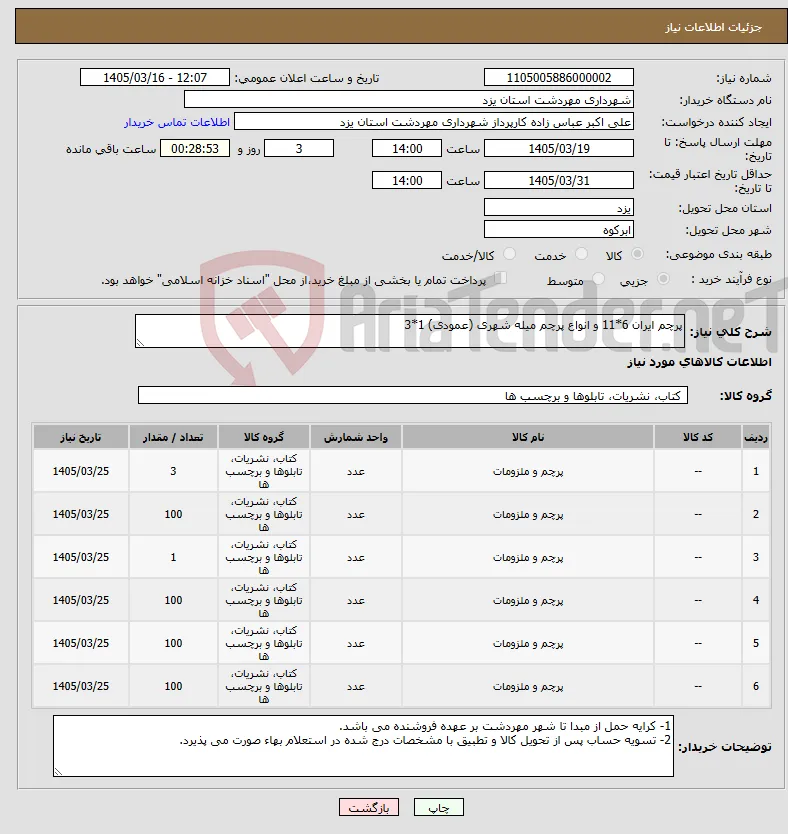 نیاز کالا-پرچم ایران 6*11 و انواع پرچم میله شهری (عمودی) 1*3