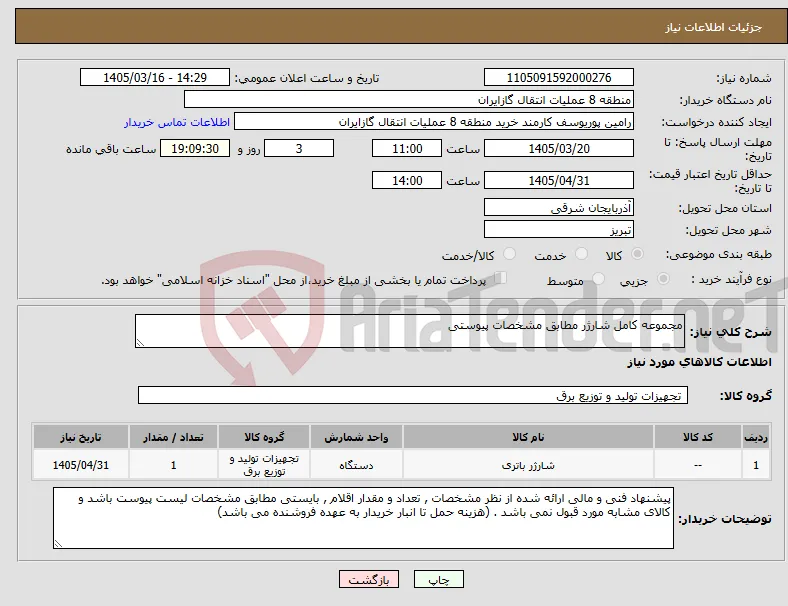 نیاز کالا-مجموعه کامل شارژر مطابق مشخصات پیوستی