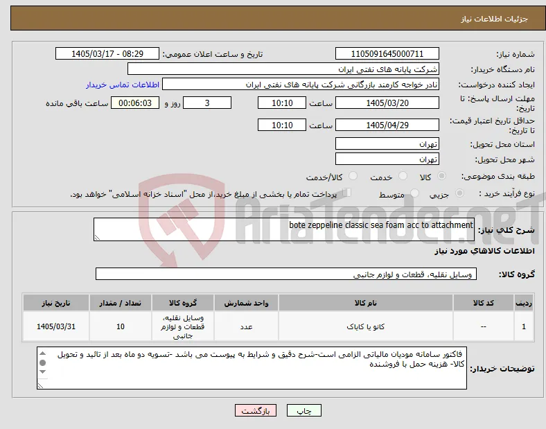نیاز کالا-bote zeppeline classic sea foam acc to attachment