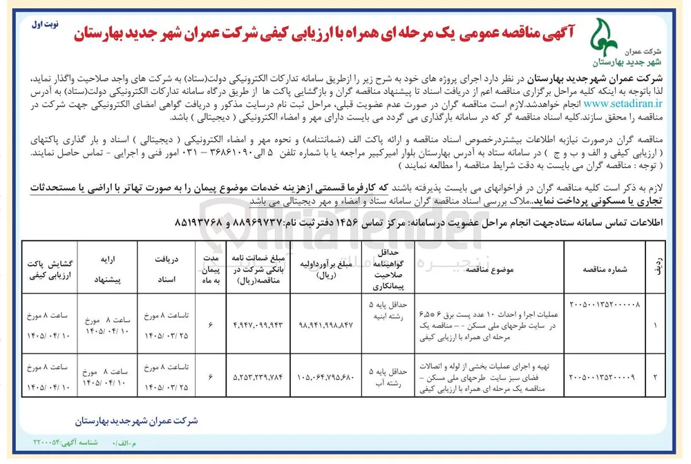عملیات اجرا و احداث ۱۰ عدد پست برق 6.5*6 
