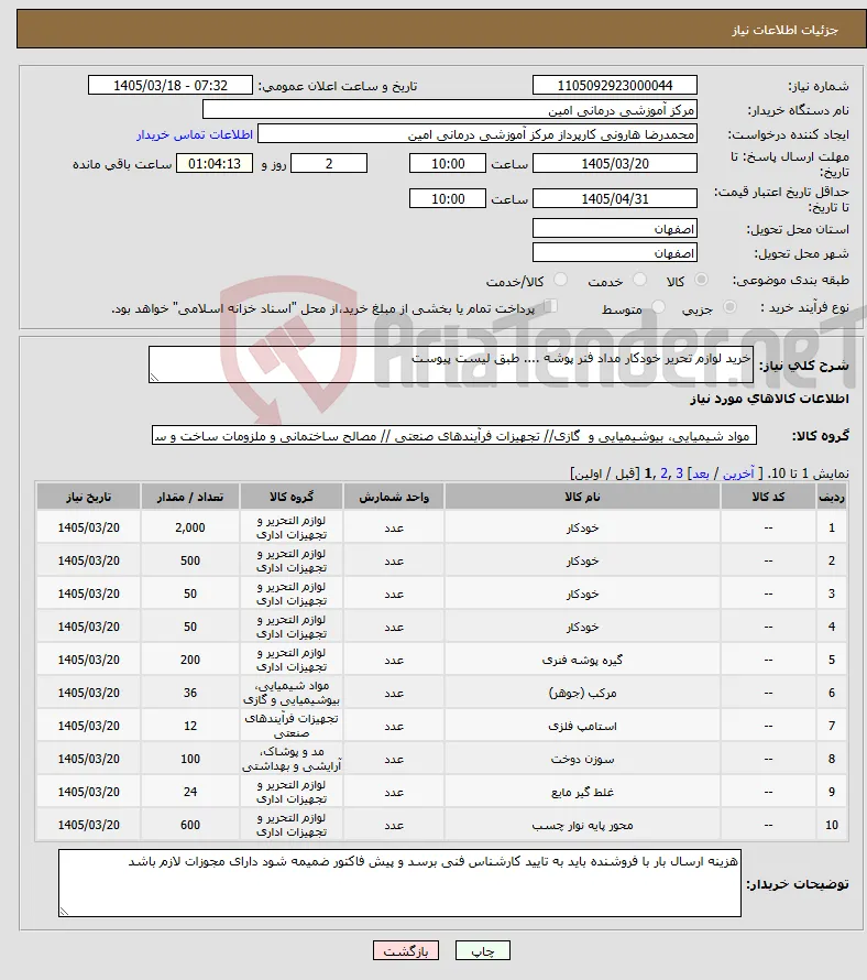 نیاز کالا-خرید لوازم تحریر خودکار مداد فنر پوشه .... طبق لیست پیوست