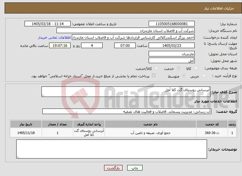 نیاز خدمات-آبرسانی روستای گت کلا آمل