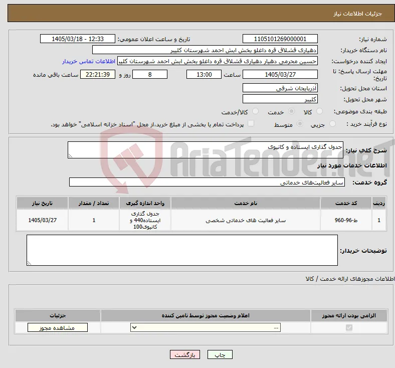نیاز خدمات-جدول گذاری ایستاده و کانیوی