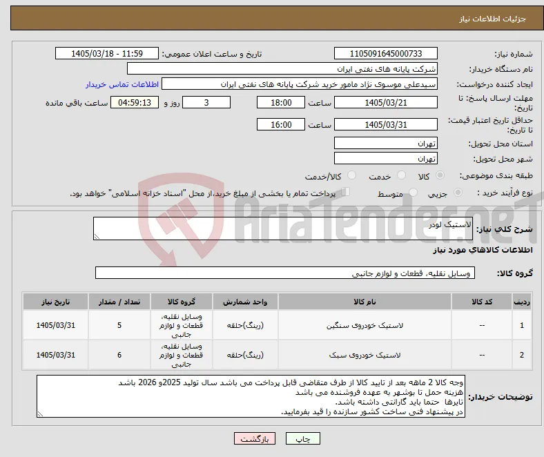 نیاز کالا-لاستیک لودر