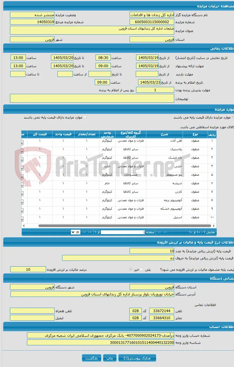 ضایعات اداره کل زندانهای استان قزوین