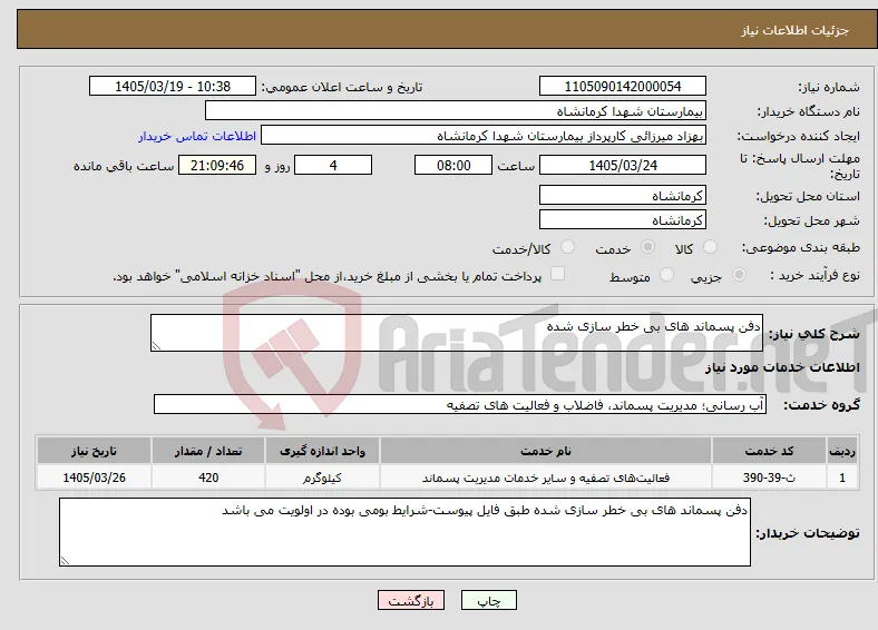 نیاز خدمات-دفن پسماند های بی خطر سازی شده