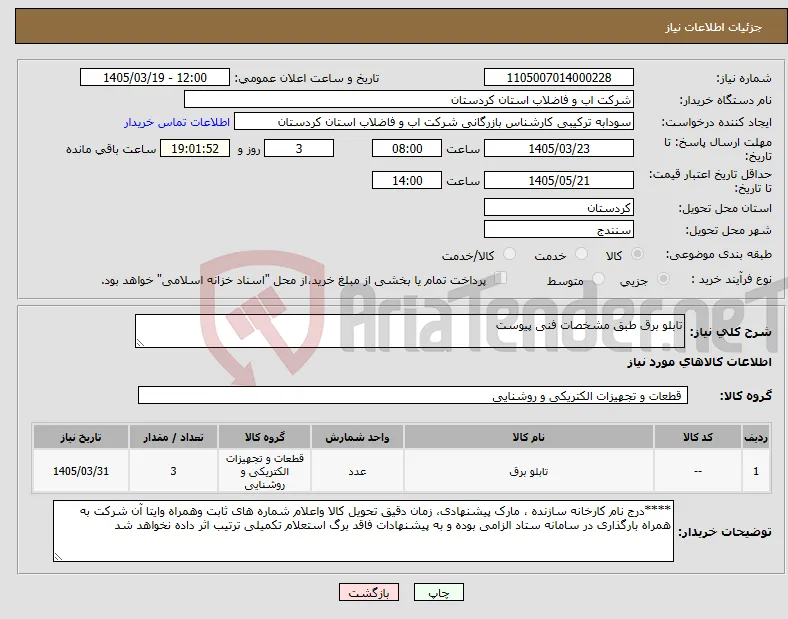 نیاز کالا-تابلو برق طبق مشخصات فنی پیوست 