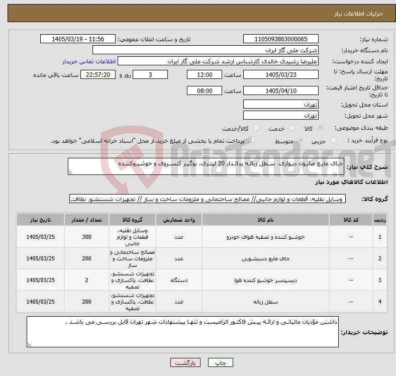 نیاز کالا-جـای مایـع صابـون دیـواری، سـطل زبالـه پدالـدار 20 لیتـری، بوگیـر کنسـروی و خوشبـوکننـده