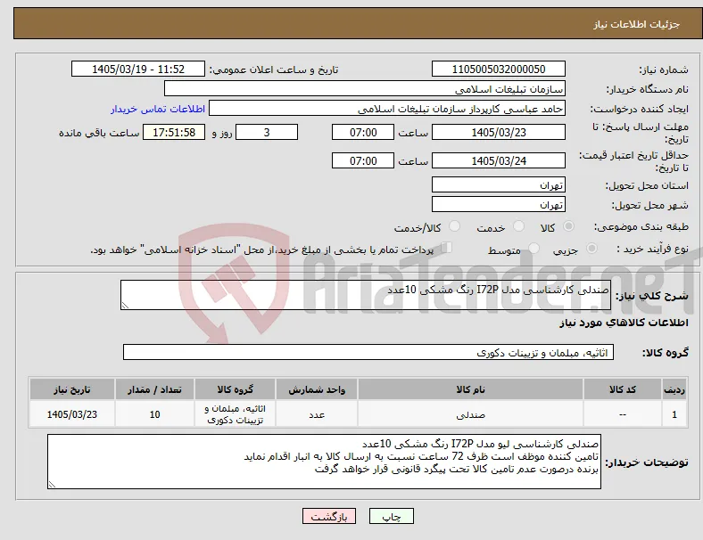 نیاز کالا-صندلی کارشناسی مدل I72P رنگ مشکی 10عدد