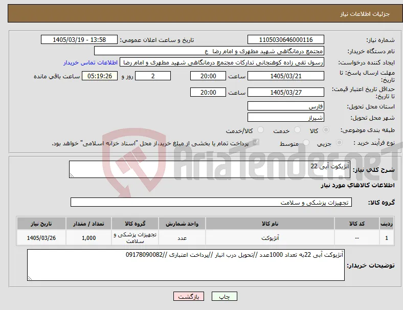نیاز کالا-آنژیکوت آبی 22