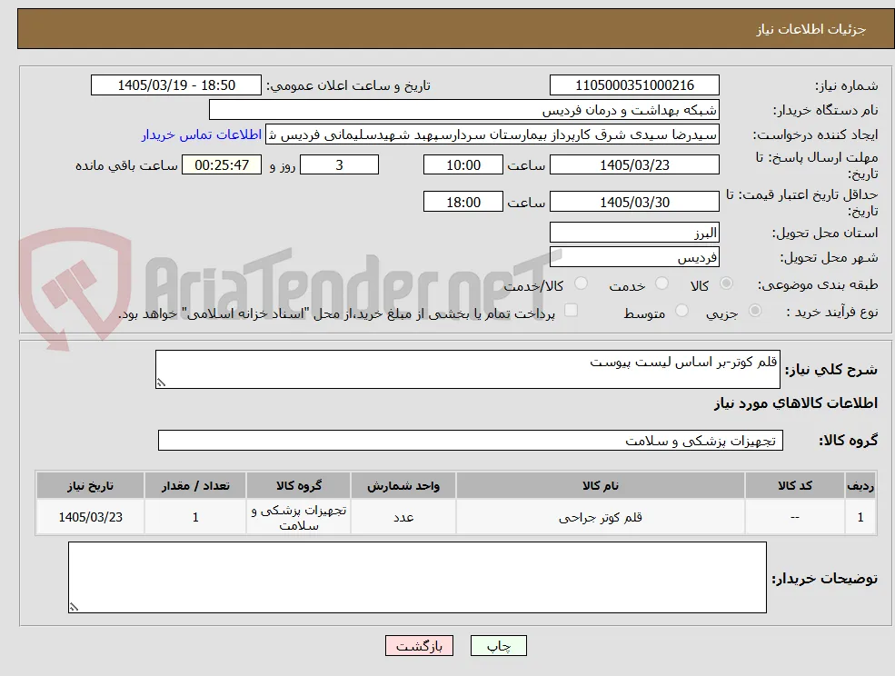 قلم کوتر-بر اساس لیست پیوست